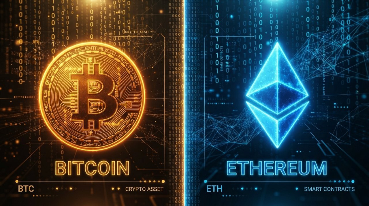 Illustration of bitcoin and ethereum